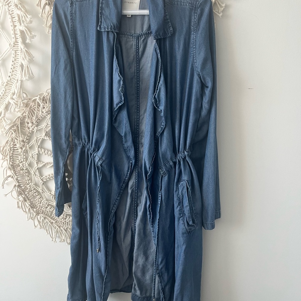 Dynamite Blue Trench Coat with Elastic Waist and Hood